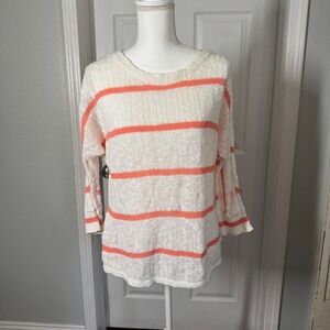 Sonoma Lifestyle Women's Oversized Sweater Large White‎ Coral Stripe Pullover